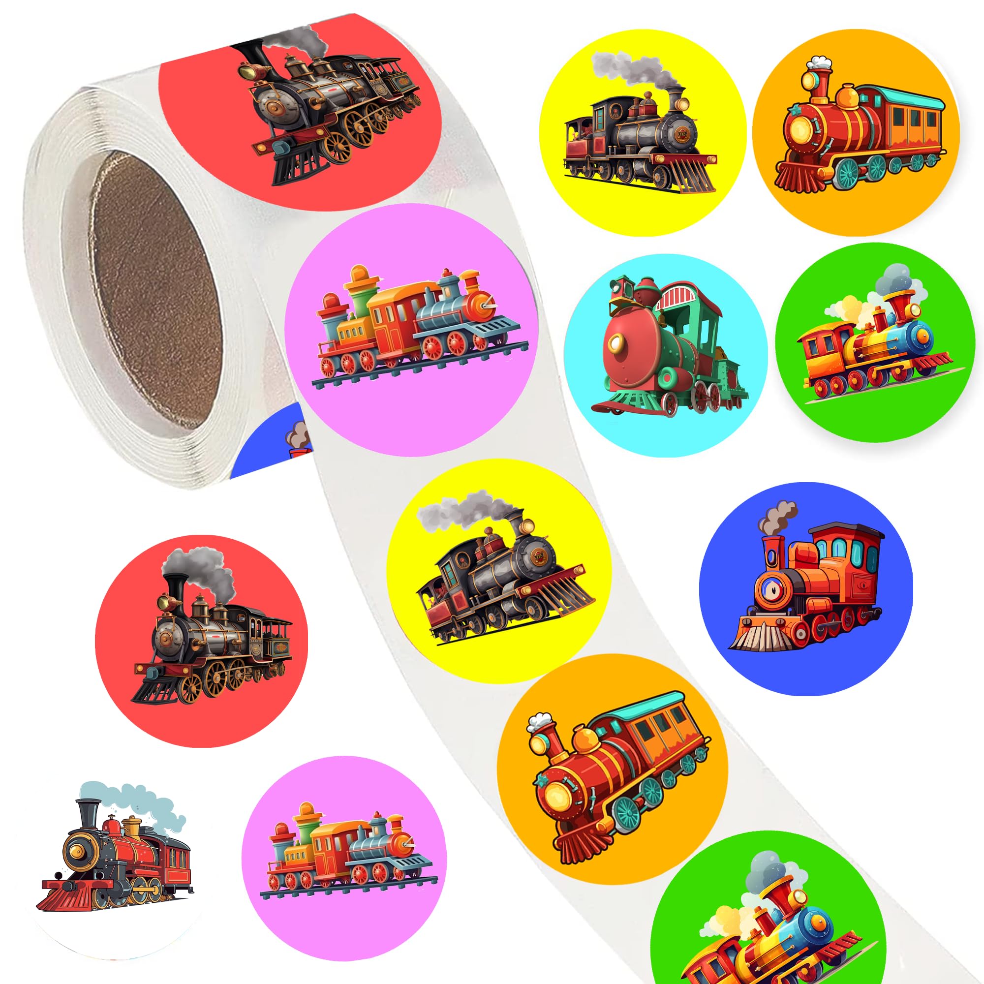 PIBIPAID 500 Pcs Train Party Roll Stickers-Transportation Traffic Baby Shower Birthday Party Favors Supplies Decorations Goodie Bag Stuffers Prize