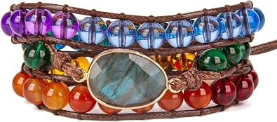 SPUNKYsoul Chakra Awareness Balancing Leather 3 Wrap Crystal Bracelet with Hematite for Women