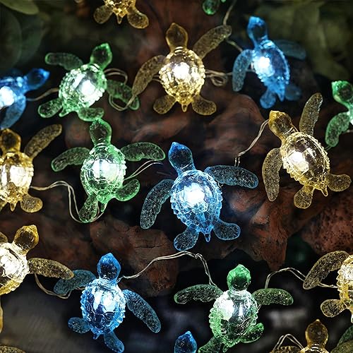 Miniatura 4 de Guirnalda de luces de hadas de tortuga marina temática de playa, 10 pies, 30 tortugas USB o funciona con pilas con control remoto para amantes de