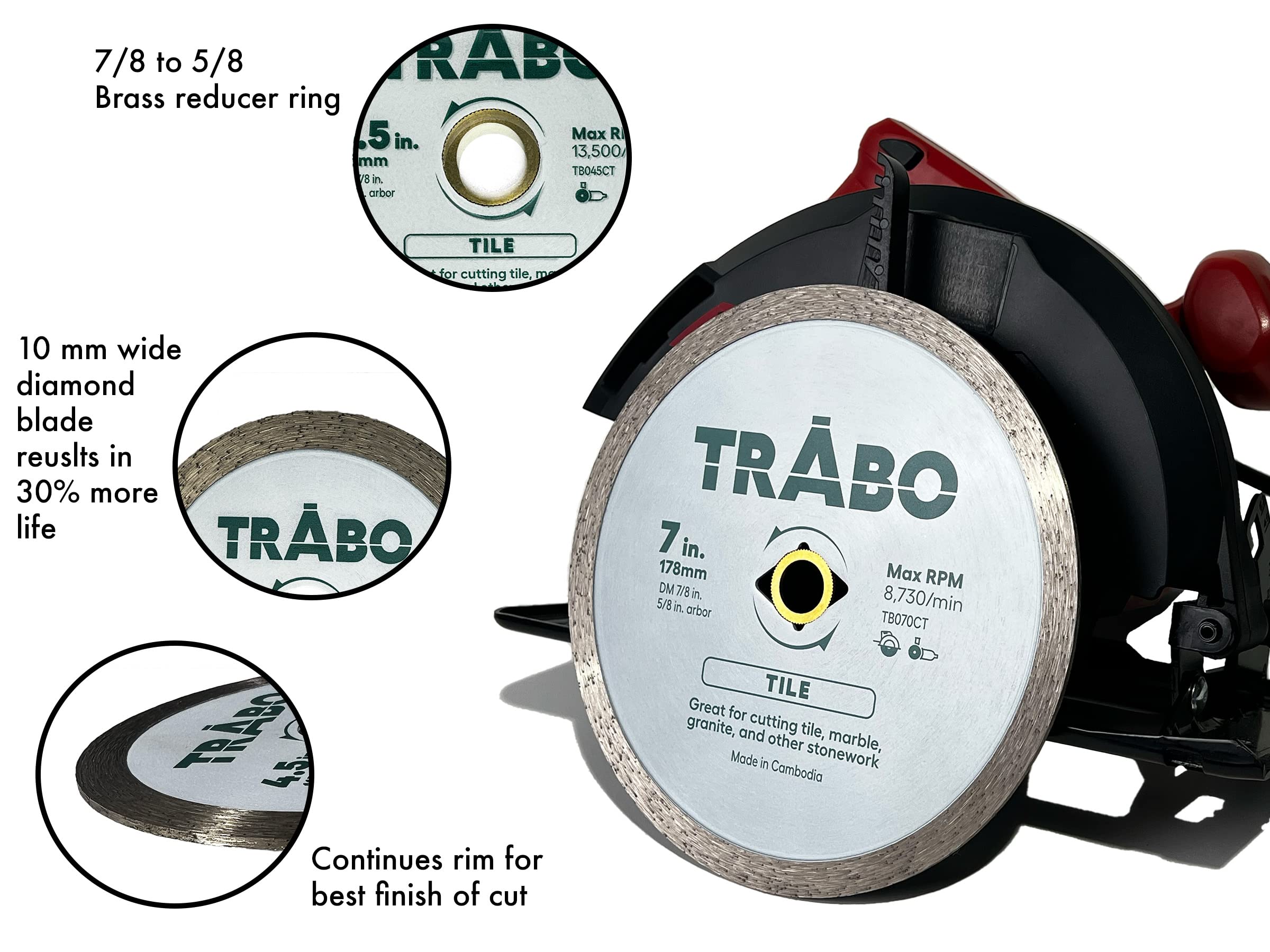 Trabo Paquete de 10 cuchillas de unión de metal de diamante con borde turbo de 4.5 pulgadas para cortar cemento, adoquines, hormigón con barra de refuerzo, piedra natural y más, con eje de 7/8