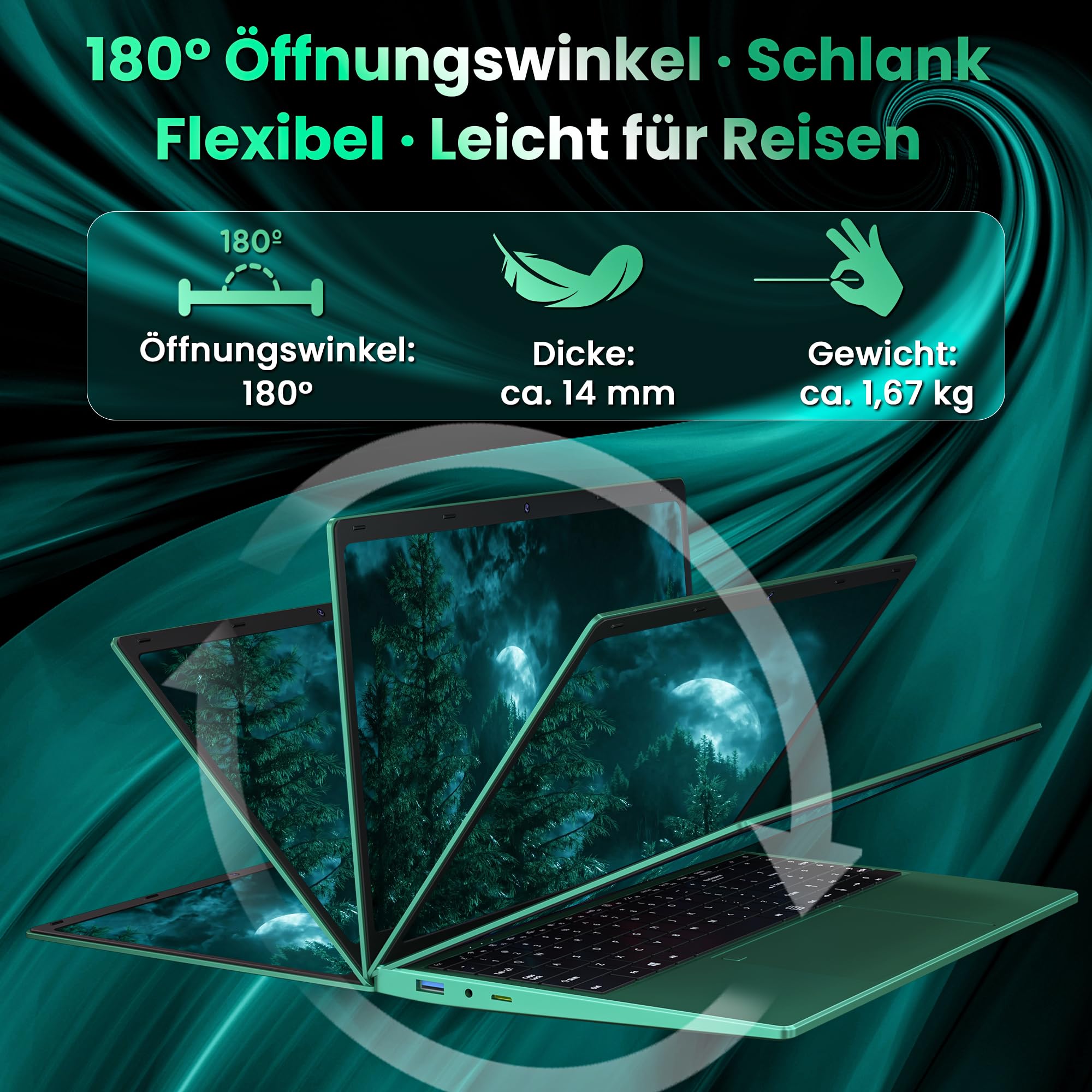 16-Zoll Business Laptop, 16GB RAM, 512GB SSD, 6500Y CPU bis zu 3,40 GHz | FHD IPS Display, Fingerabdruck, beleuchtete Tastatur, USB 3.0, WLAN, Type-C Charging, Grüner Notebook für, Arbeit, Schule