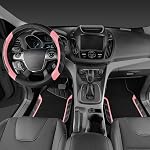 CAR PASS Couverture de volant en microfibre et étanche Car Tapis de sol, Laisser Universal Car Combo pour 95% Un camion,SUV,Voitures, 14.5-15inch Sporty Sécurité antidérapante Design confortable (noir et rose)