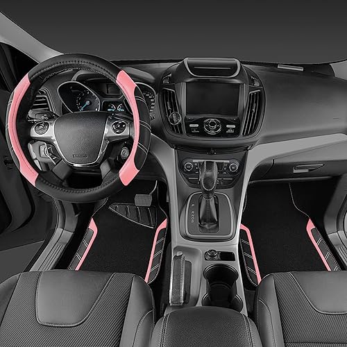 Miniatura 2 de CAR PASS Funda de microfibra para volante y alfombrillas impermeables para automóvil, ajuste universal de cuero para el 95% de camiones, SUV,