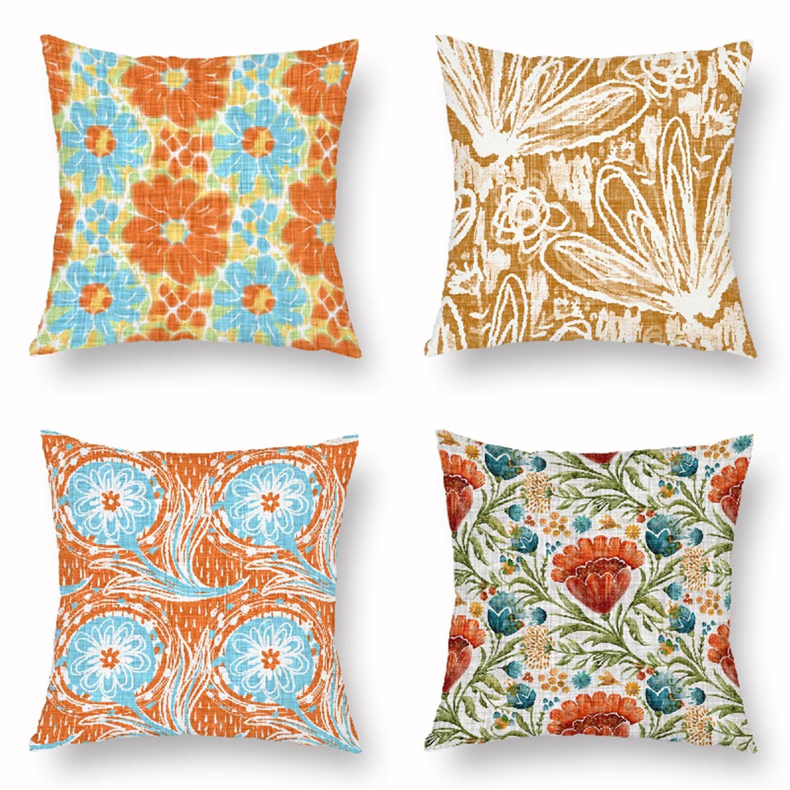 Zestaw 4 poszewek na poduszki w stylu vintage, kwiaty, duże poszewki na poduszki na sofę, 50 x 50 cm, dwustronne, kwadratowe, miękkie, na zewnątrz, kanapę, sofę, salon, zestaw 4 szt., R-3682