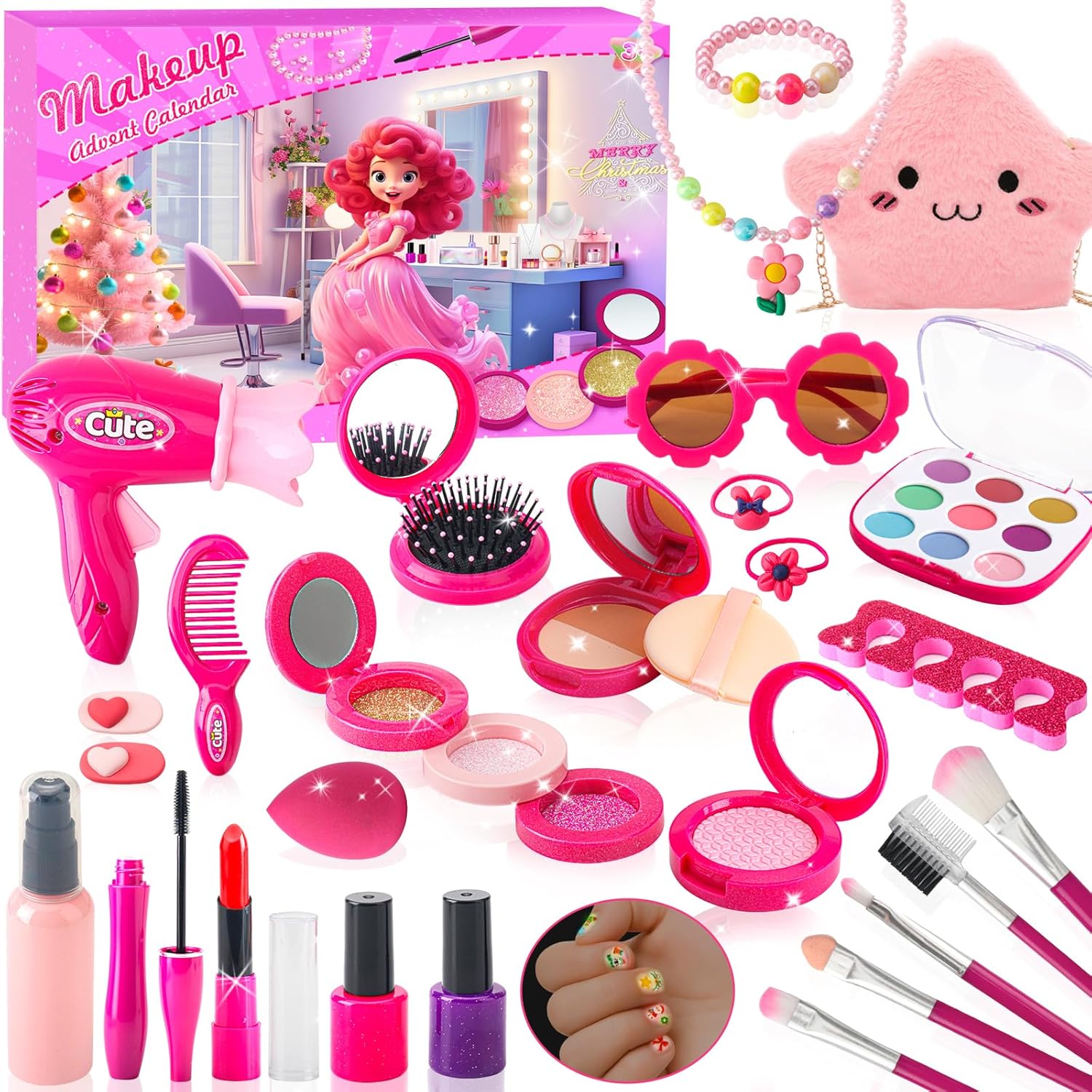 Advent Calendar 2025 Girls Makeup Toys, 24 Day Pretend Play Fake Makeup Set Christmas Countdown Calendar Gift for Princess Toddler Girls Age 3 4 5 6 7 8