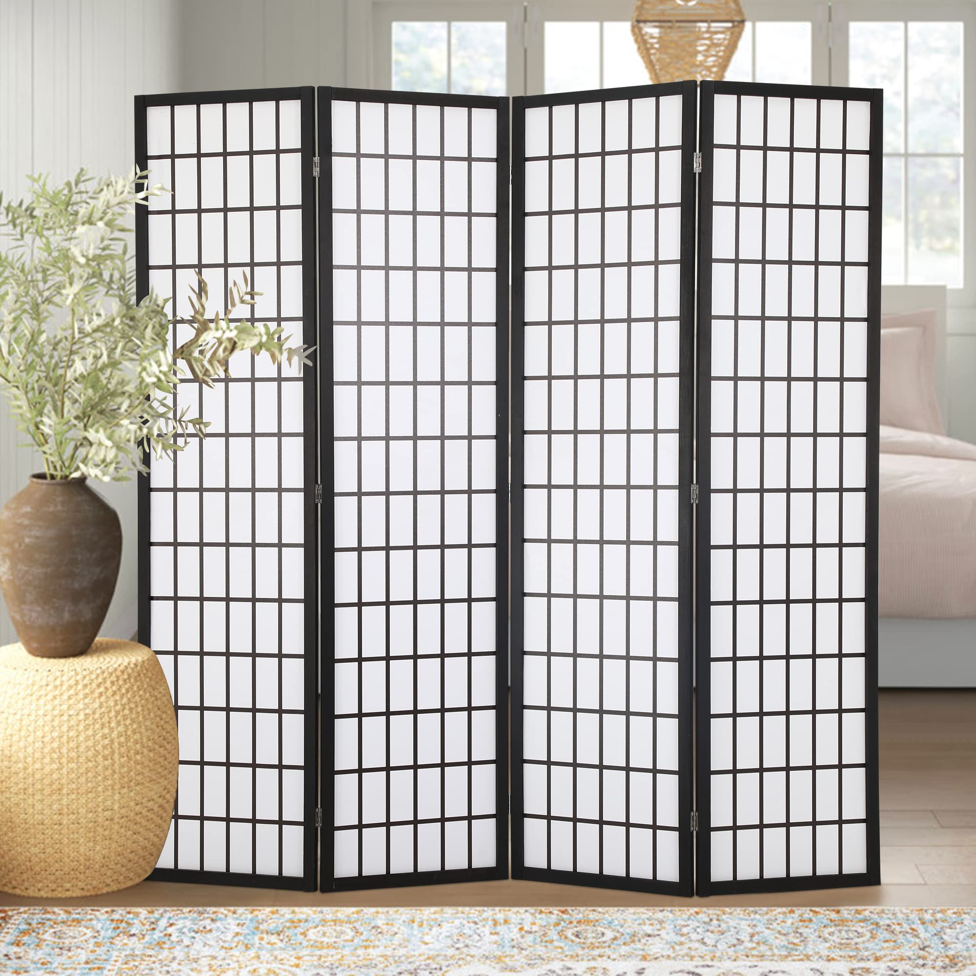Room Divider Panel, 4 Panel Room Dividers and Folding Privacy Screens, 6FT Partitions and Dividers Freestanding, Plum Blossom Shoji Screen for Home