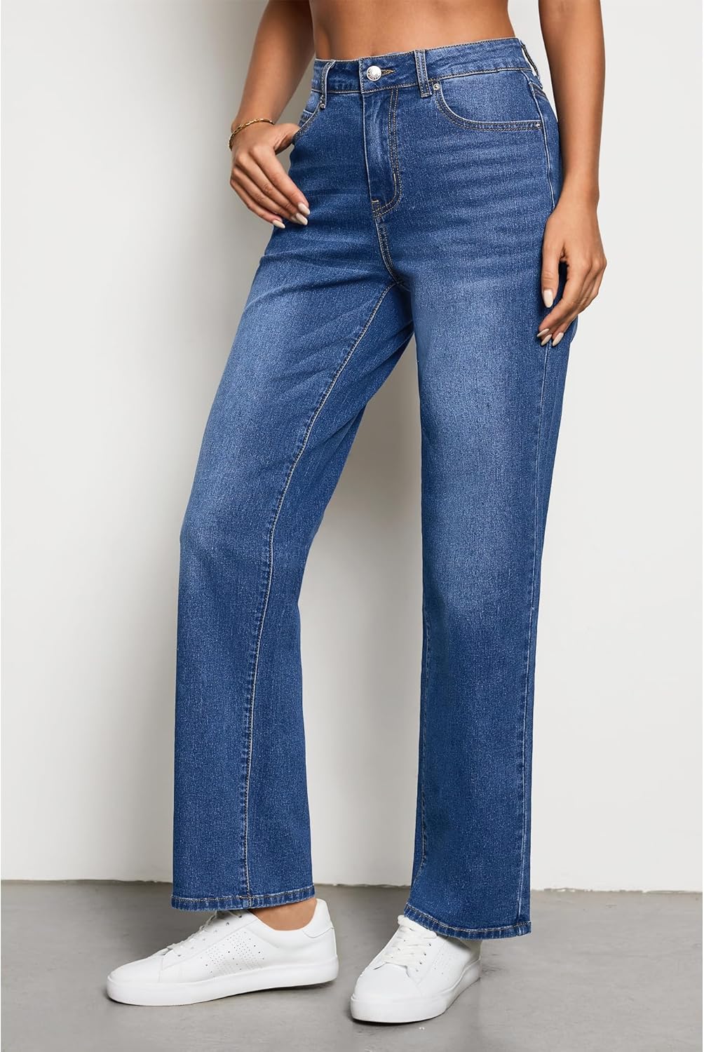 luvamia High Waisted Jeans for Women Trendy Baggy Straight Leg Stretchy Denim Jeans Work Trousers Pants 90s Loose Fit - Image 3