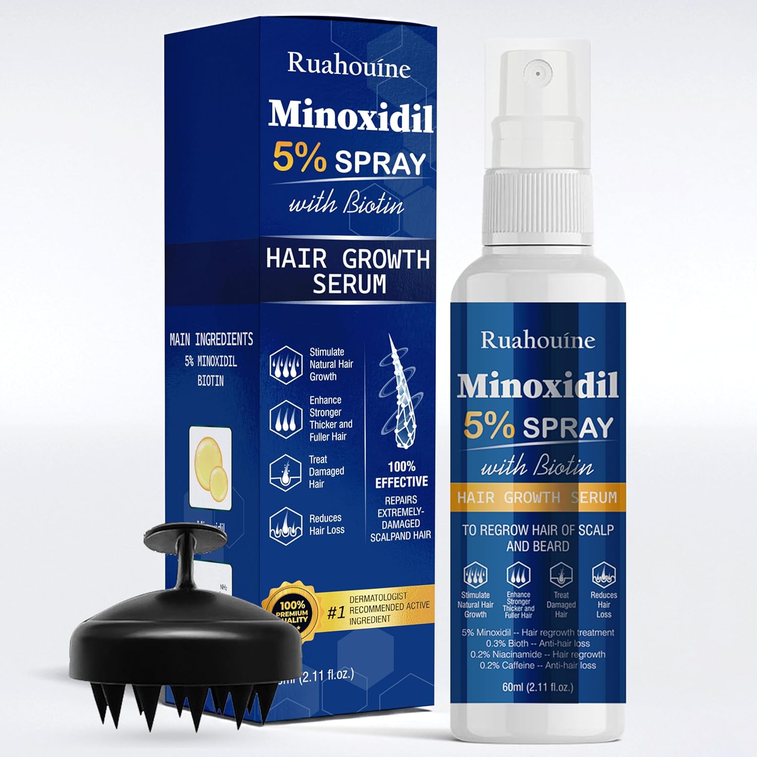 5 Minoxidil Hair Growth Spray with Brush for Women Men Minoxidil Biotin for Men Beard 60ml 2 11