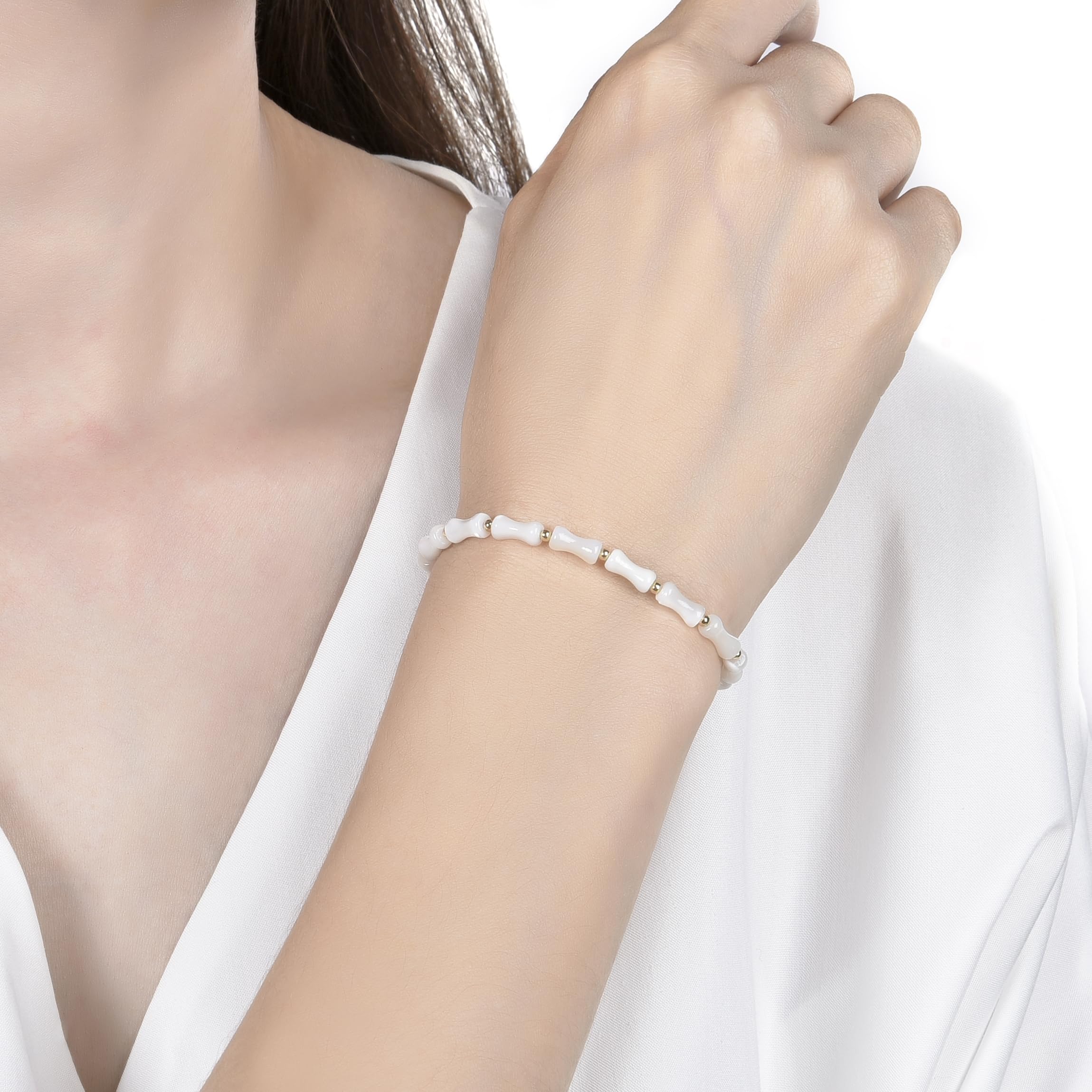 Conjunto de Collar y Pulsera de Concha Blanca - Plata de Ley 925, Perfecto para Vestidos Blancos regalo de San Valentín