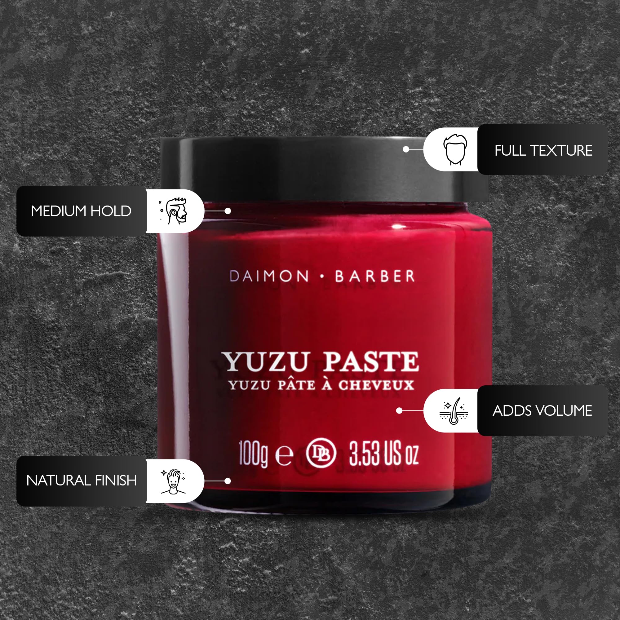Daimon Barber Goldstein's Golden Yuzu Paste Medium Hold, Ltd Edition 100g | Limited Edition Yuzu Paste with Medium Hold and Natural Finish. Adds Texture, Definition and Nourishes Fine Thinning Hair.