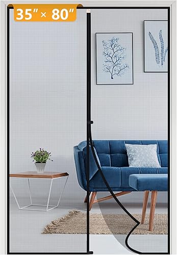 Miniatura 127 de Yotache - Puerta mosquitera magnética estrecha para puerta de 26 x 78 pulgadas, tamaño de malla de 28 x 79 pulgadas, malla de fibra de vidrio Negro