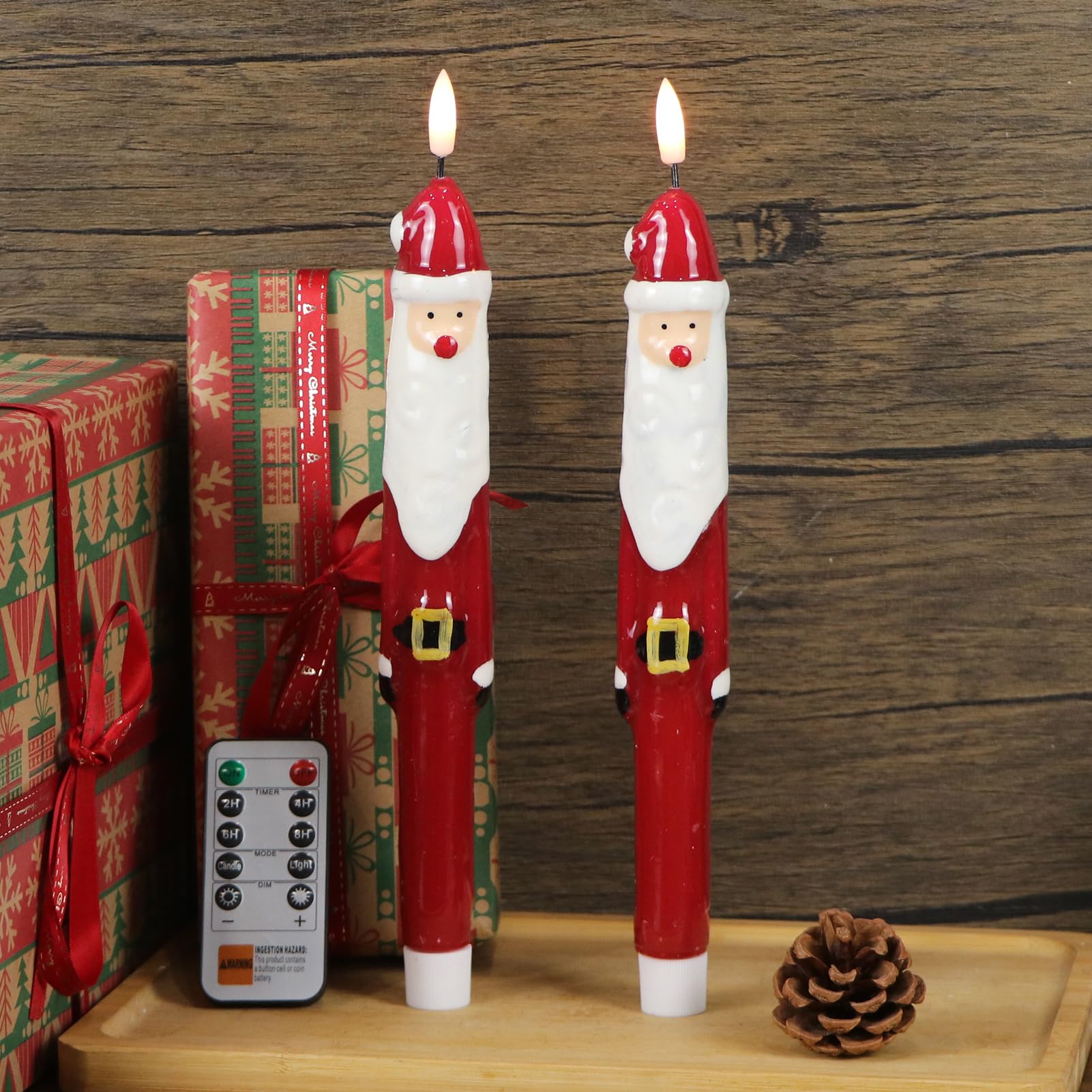 Candele natalizie senza fiamma, candele LED senza fiamma con timer, 2 candele coniche a LED con fiamma 3D, decorazioni natalizie per la casa (2 x 29 cm)