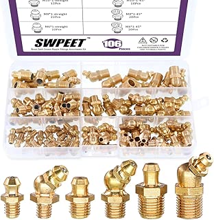 Swpeet 105Pcs Grease Fittings Assortment Kit, Brass Zerk Grease Nipple Fittings Perfect for Excavators - coolthings.us