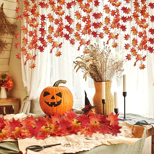 Miniatura 5 de Anftraer - Paquete de 12 guirnaldas de hojas de otoño, guirnalda de vides de otoño artificiales, guirnalda de hojas de arce de otoño, decoración de