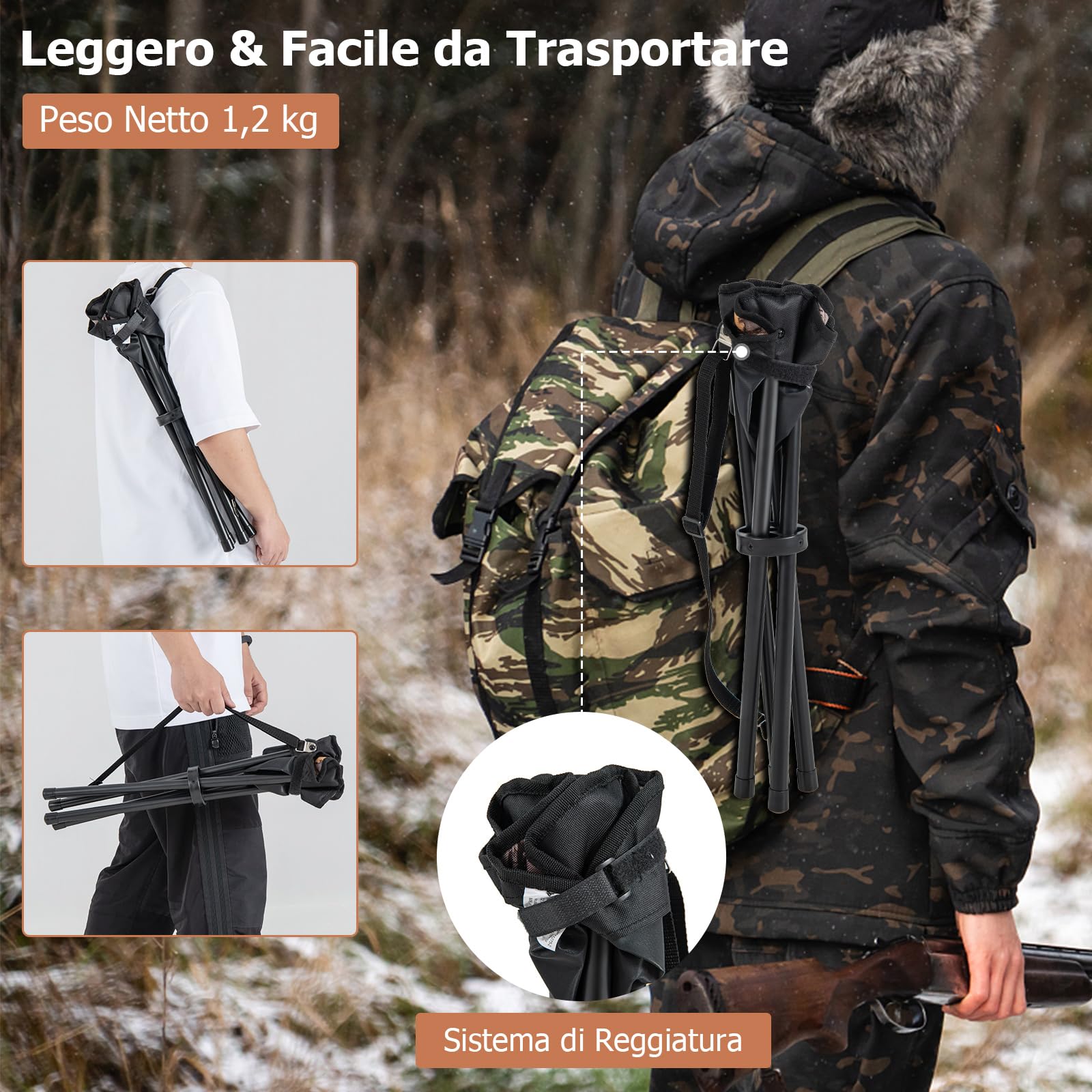 GYMAX Set di 2 Sgabelli da Caccia Pieghevoli, Sedia da Esterno con Tubi in Metallo Spesso e Piedini Antiscivolo, Adatta per Caccia, Campeggio, Pesca e Picnic