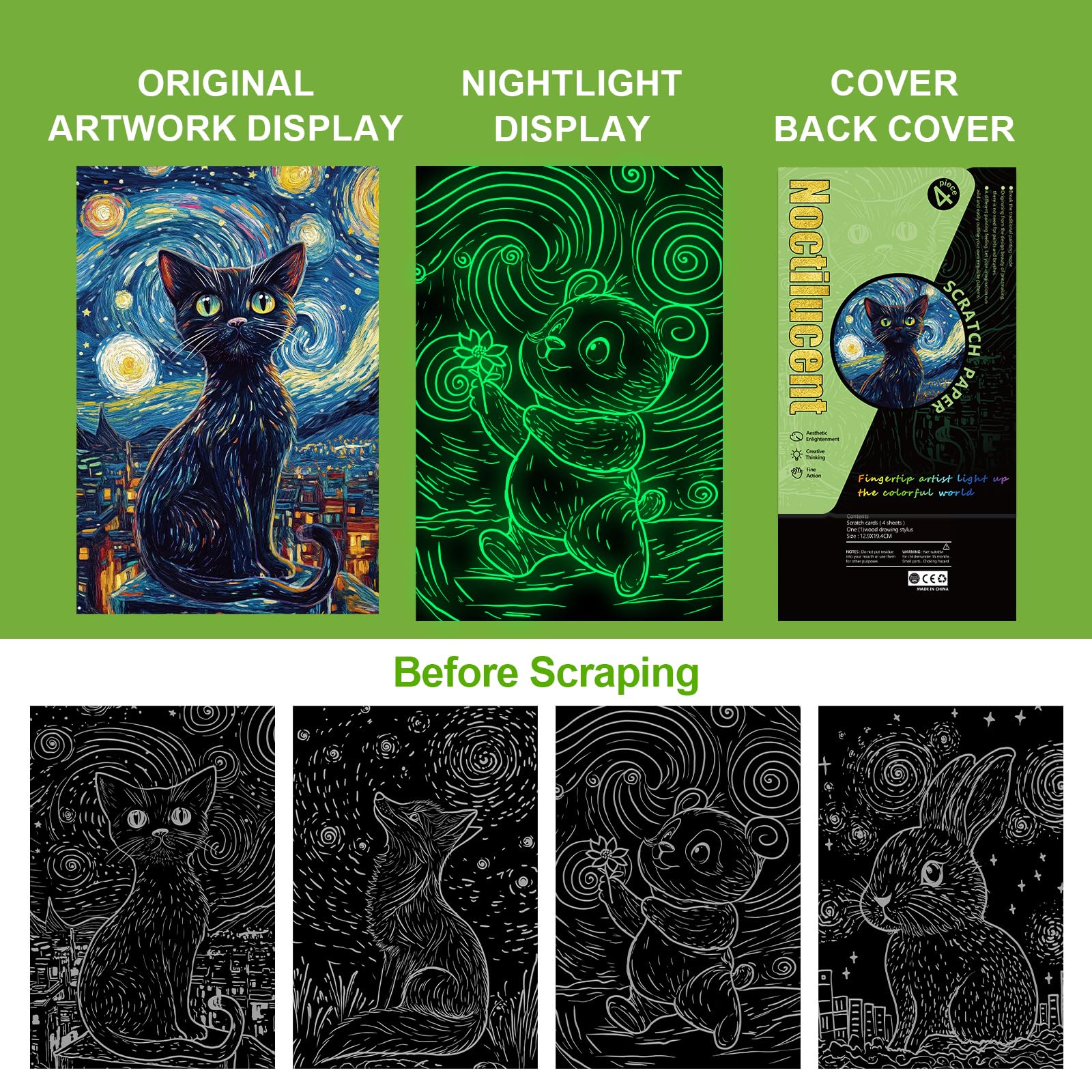 Carte à Gratter - Scratchboard Art - Activités Créatives pour Décorer Chambre, Salon, Bureau