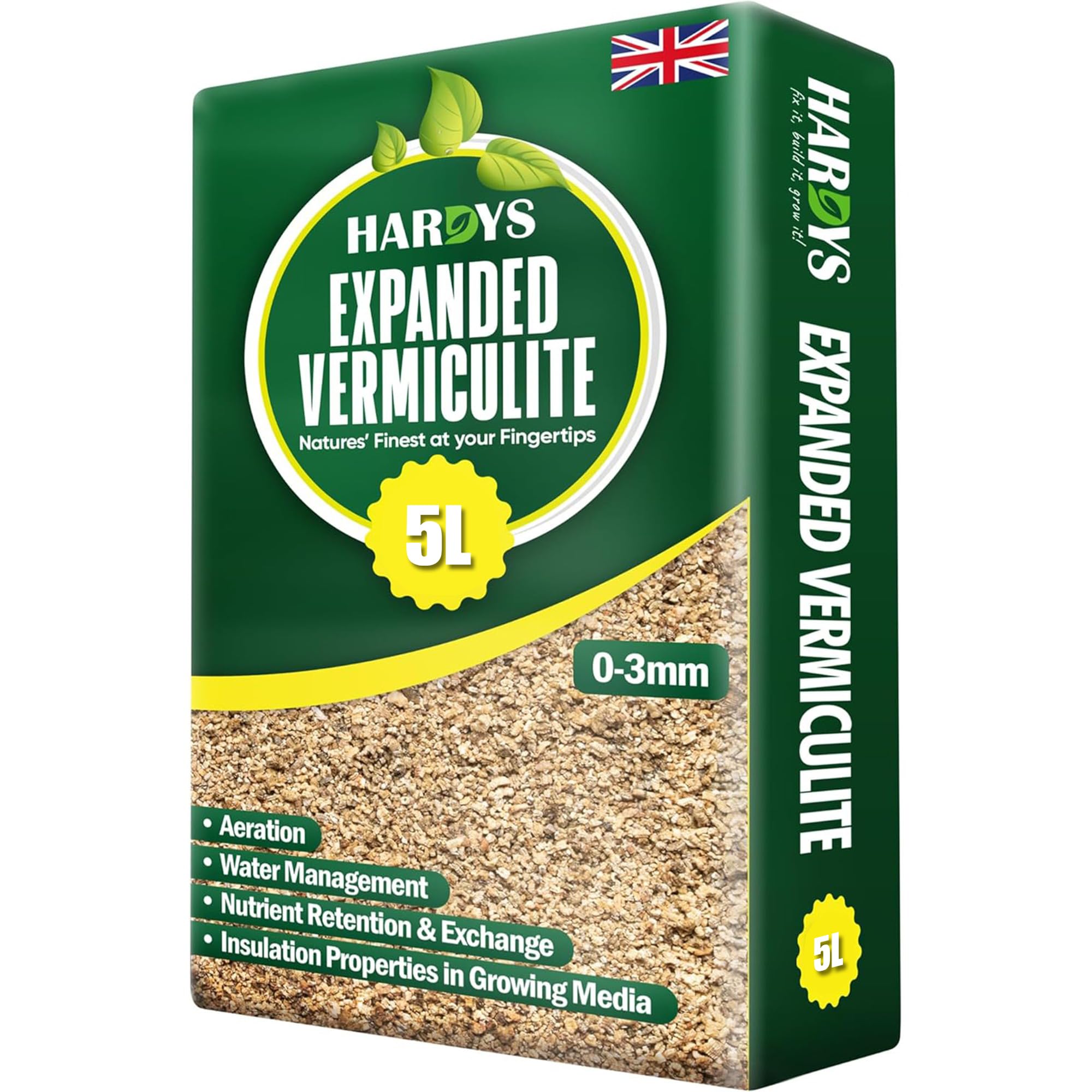 Hardys Vermiculite for Plants - Fine Grade 0-3mm - Natural Water Management & Aeration Enhancer for Compost for Outdoor Plants, House Plant Soil, Succulent Potting Mix (5L)