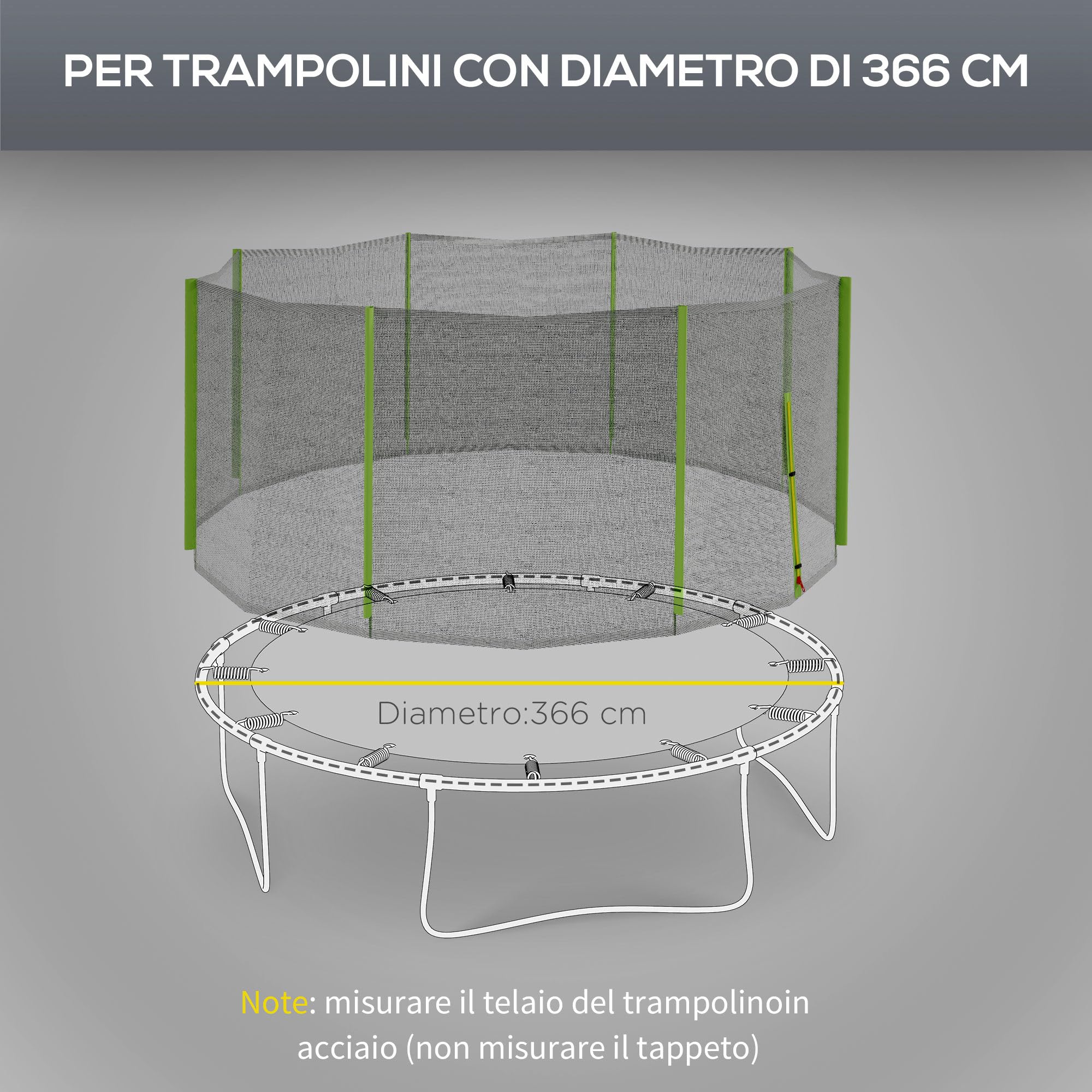 QWORK Rete Di Sicurezza Per Trampolino 305 Cm – Rete Protettiva Con Ganci, 8 Poli, PE Antifiamma E UV, Accessorio Di Ricambio