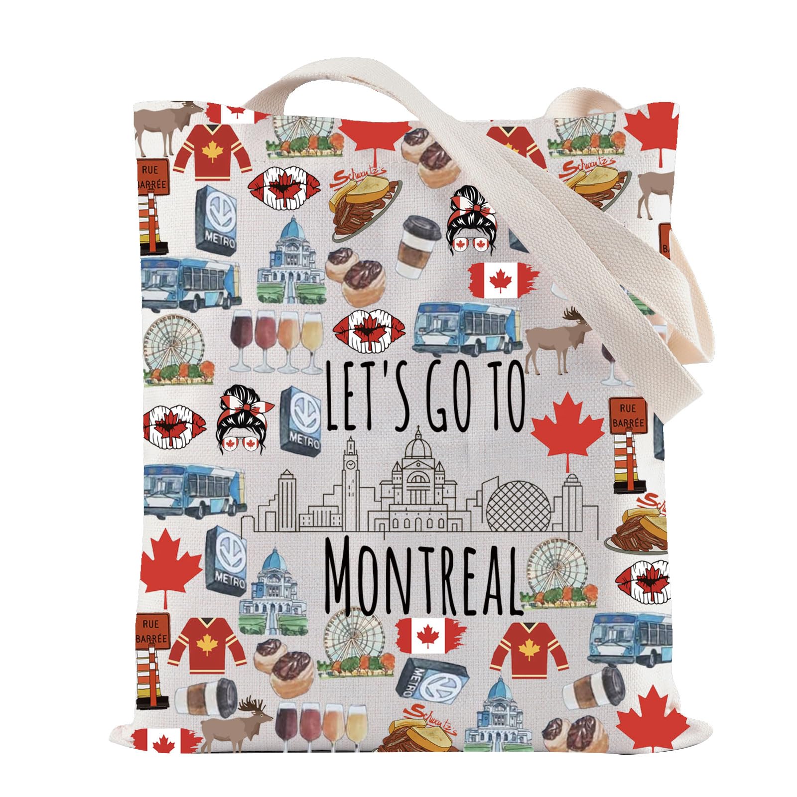 ZJXHPO Montreal Skyline Tote Bag Let’s Go To Montreal Reusable Tote Bag Montreal Canada Vacation Gift Montreal Souvenir