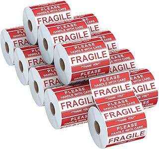 Sponsored Ad - AveneMark 12 Rolls 3 x 2 inch Handle with Care Fragile Thank You Warning Packing Shipping Label Stickers Pe...