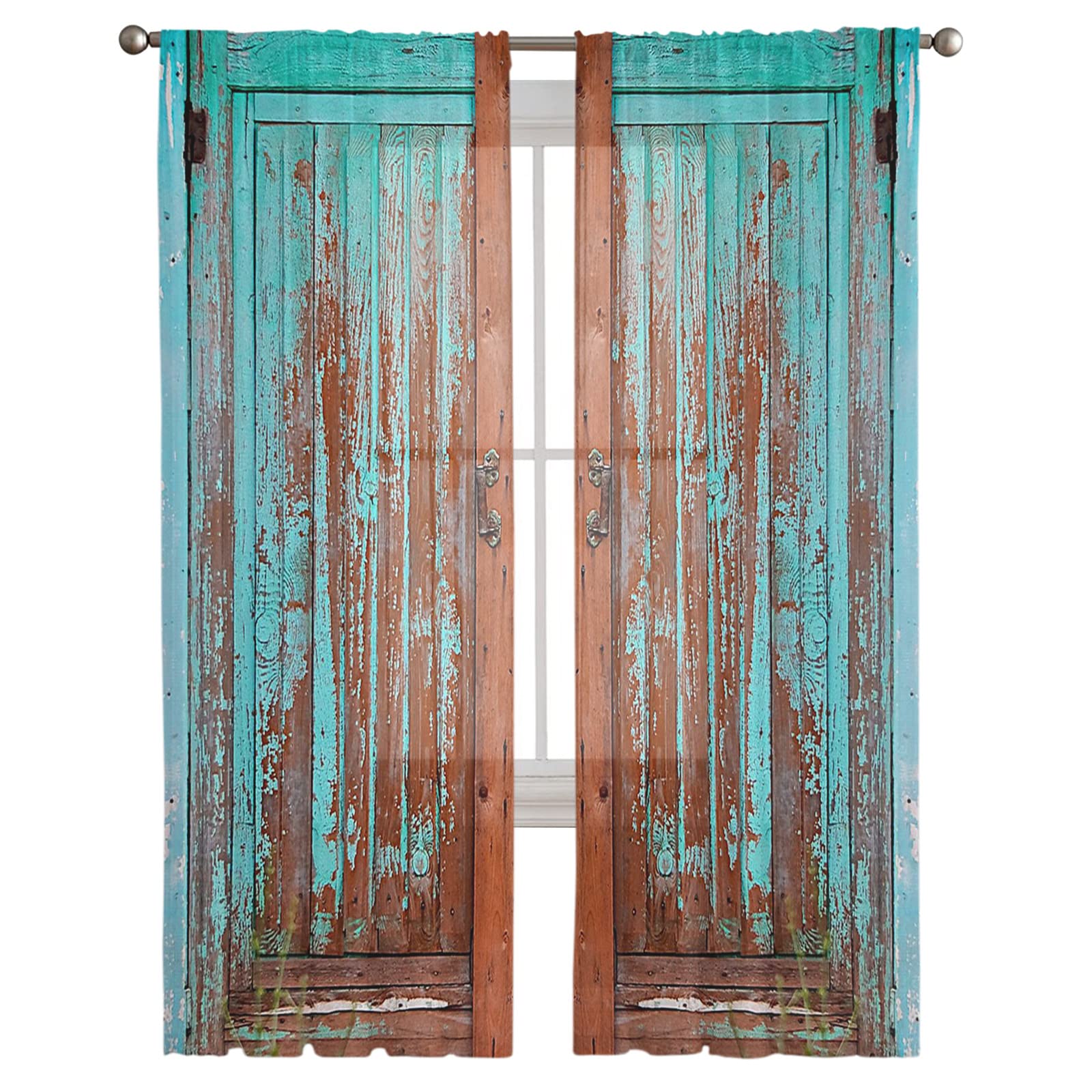 Tekstura drewna drzwi zasłony okienne sypialnia nowoczesna zasłona czysta tiul falbany salon kuchnia woal zasłona - szer. 135 x wys. 213 cm x 2