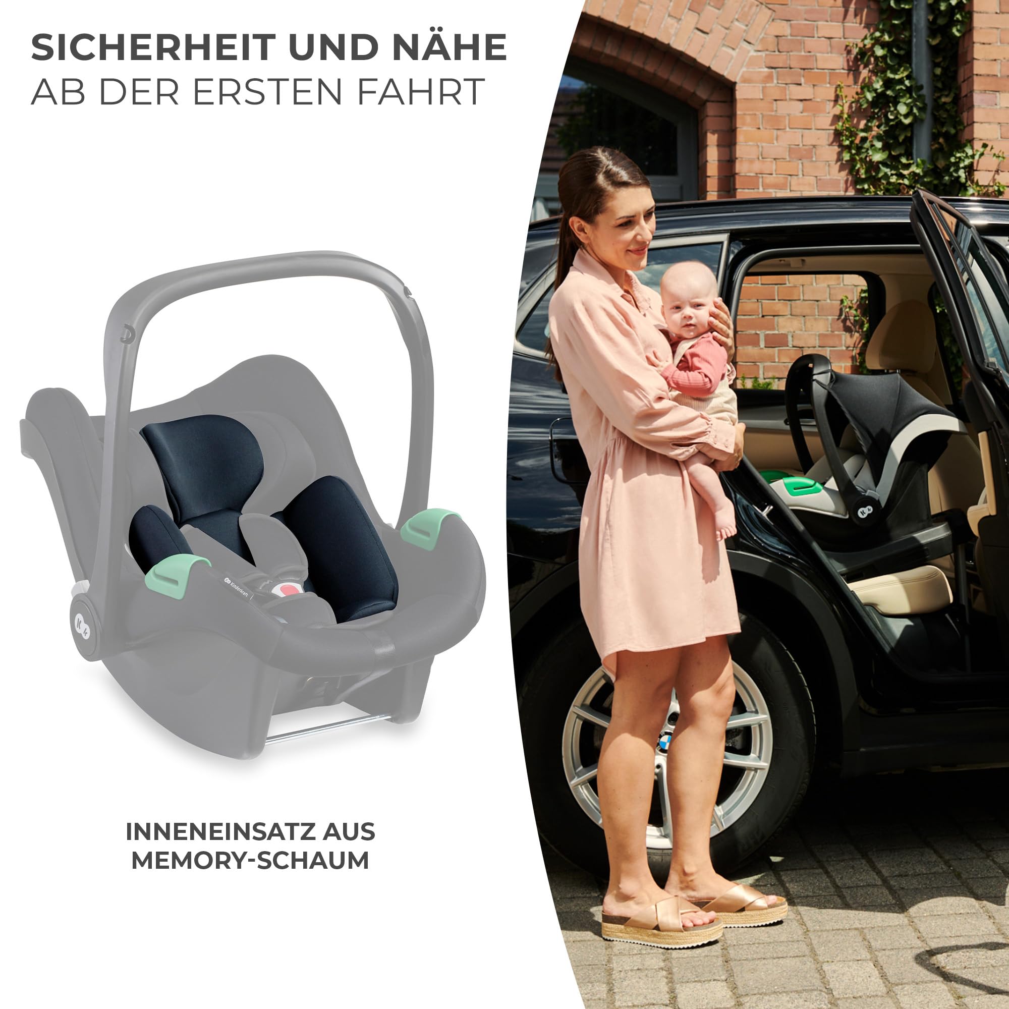 Kinderkraft MINK PRO i-Size 40-75 cm Babyschale, Kindersitz mit isofix MINK FX-Basisstation, Autositz von geburt Gruppe 0+, Verstellbare Kopfstütze, Einsatz für die Jüngsten im set, Schwarz