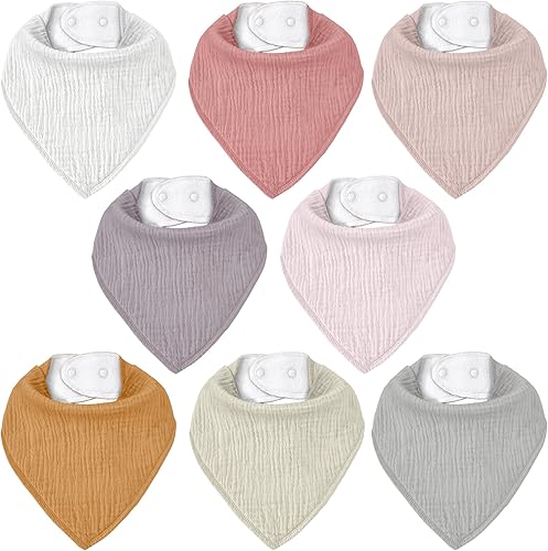 Miniatura 12 de Baberos de muselina para bebé 8 unidades, Babero tipo bandana para babeo y dentición, Algodón suave y absorbente para niñas y niños Clásico,Un