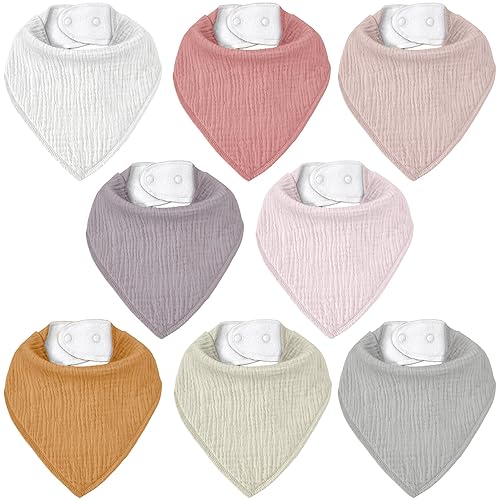 Miniatura 17 de Baberos de muselina para bebé 8 unidades, Babero tipo bandana para babeo y dentición, Algodón suave absorbente para niñas y niños Jardín