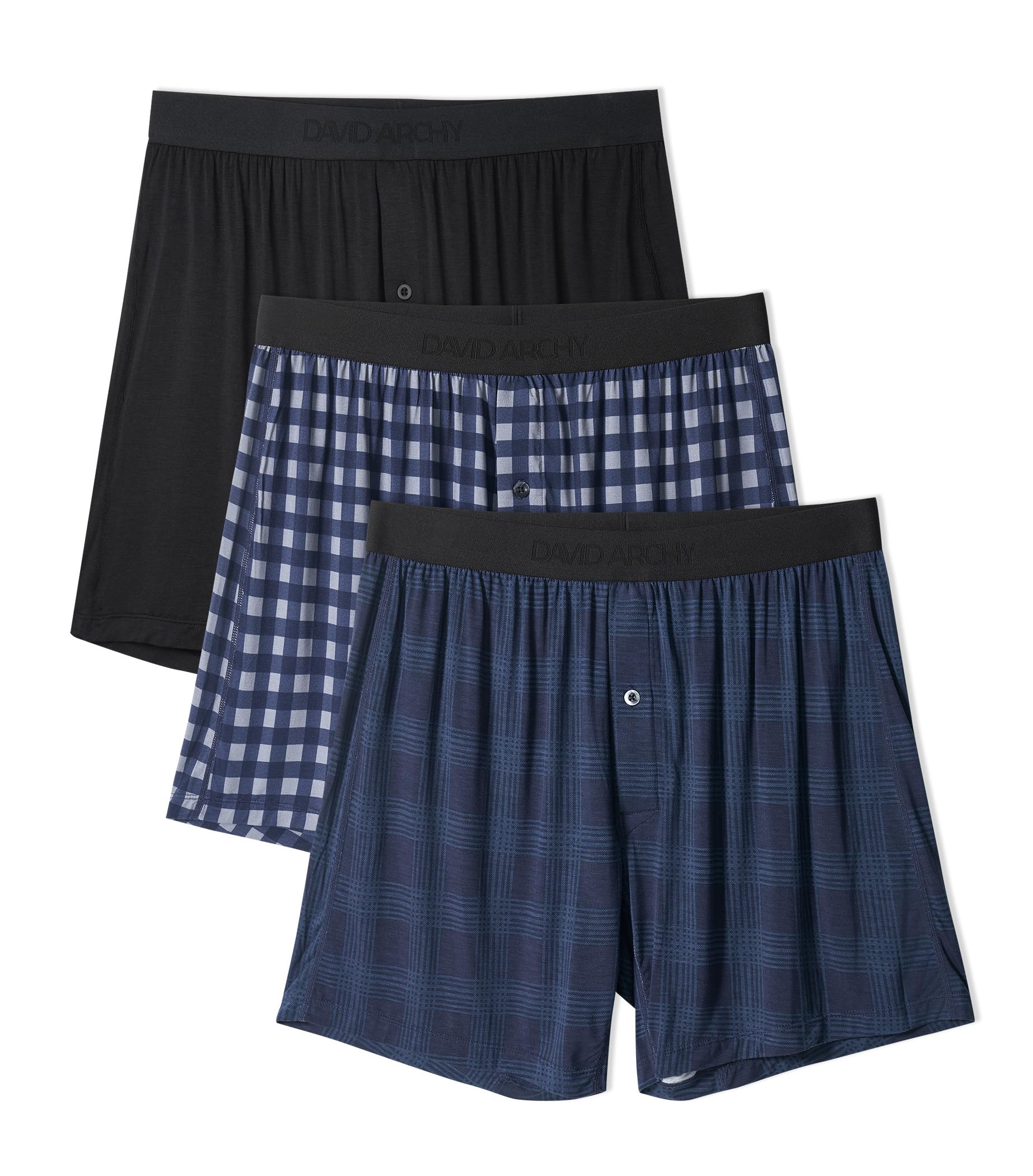 DAVID ARCHY Men's Bamboo Rayon Boxers, Cooling Breathable Underwear