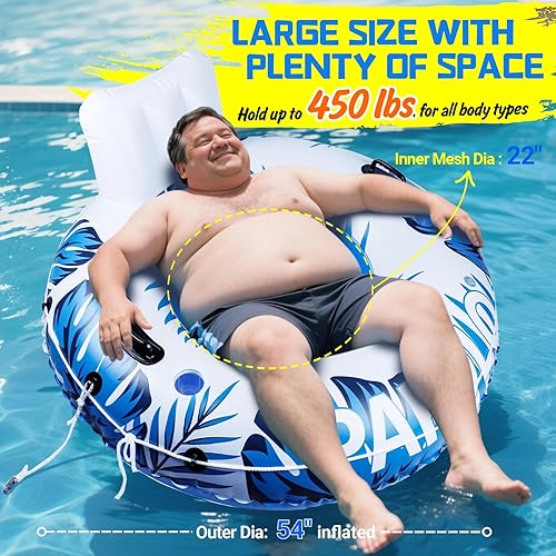 Miniatura 2 de Flotador inflable de tubo de río, flotador de piscina para adultos, tubos de río para flotar resistente con parte inferior de malla, respaldo cómodo