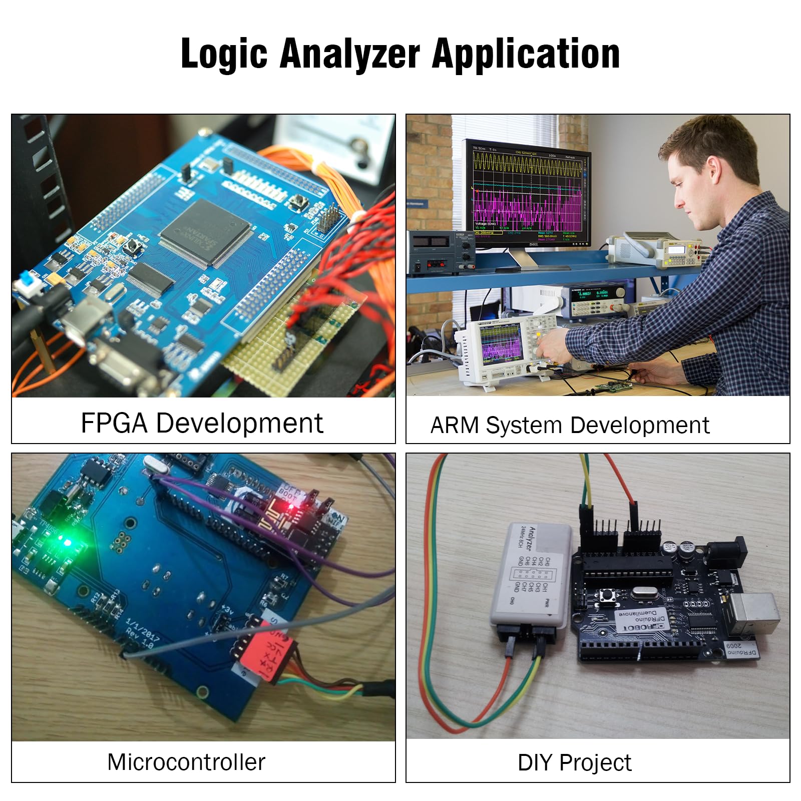Analizador lógico 8 Canales RUIZHI USB 5PF 100KΩ Logic Analyzer Memoria de Entrada de 8 Canales 24MHz con Cable USB Compatible con Arduino SCM
