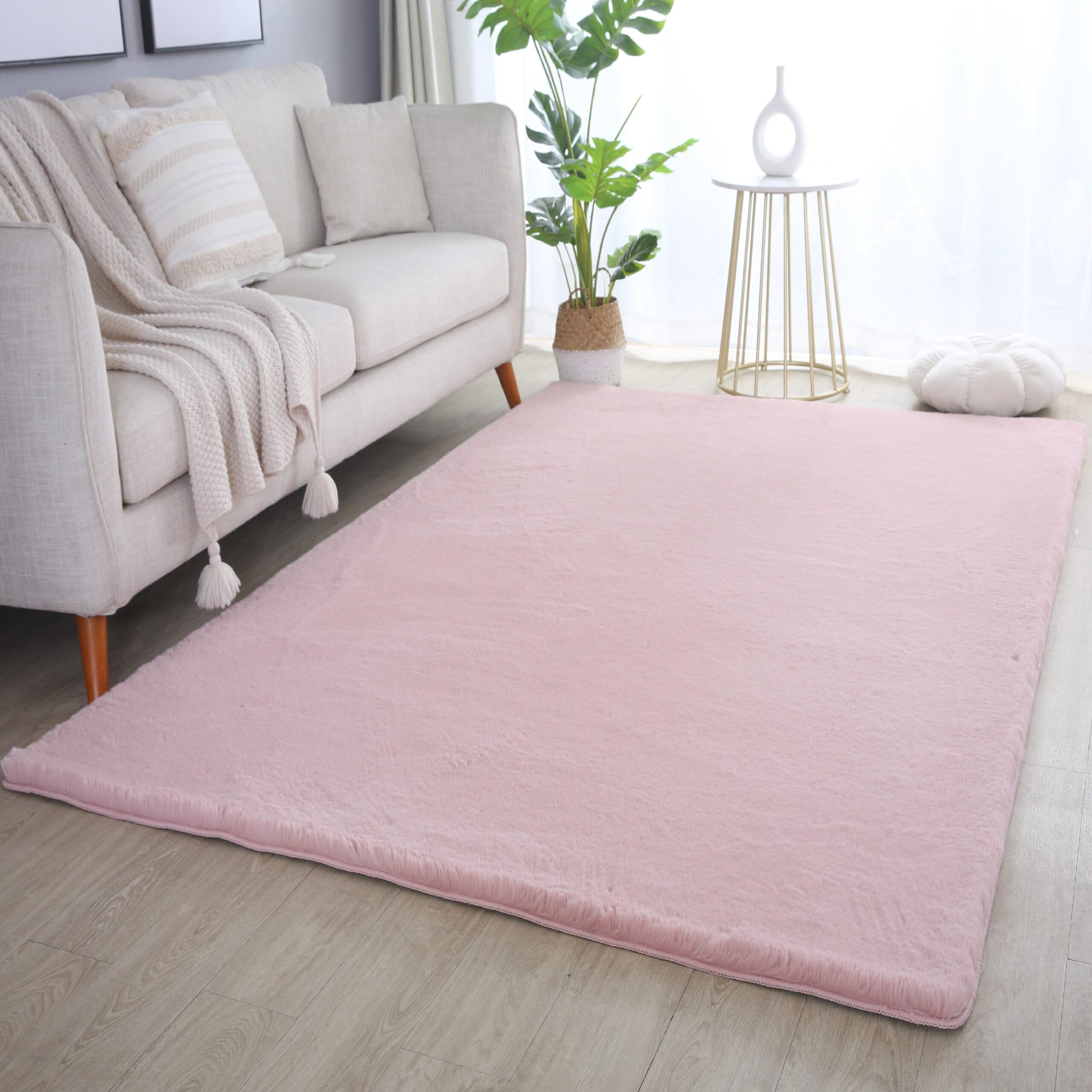 Plushtale, Soft Fluffy Plain Living Room Area Rug, Baby Pink, 60x100cm