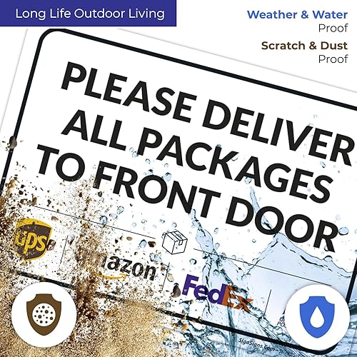 Vista 330 de Cartel de entrega del paquete, letrero de instrucciones de entrega, 10 x 7 pulgadas, aluminio 040 libre de óxido, resistente a la decoloración
