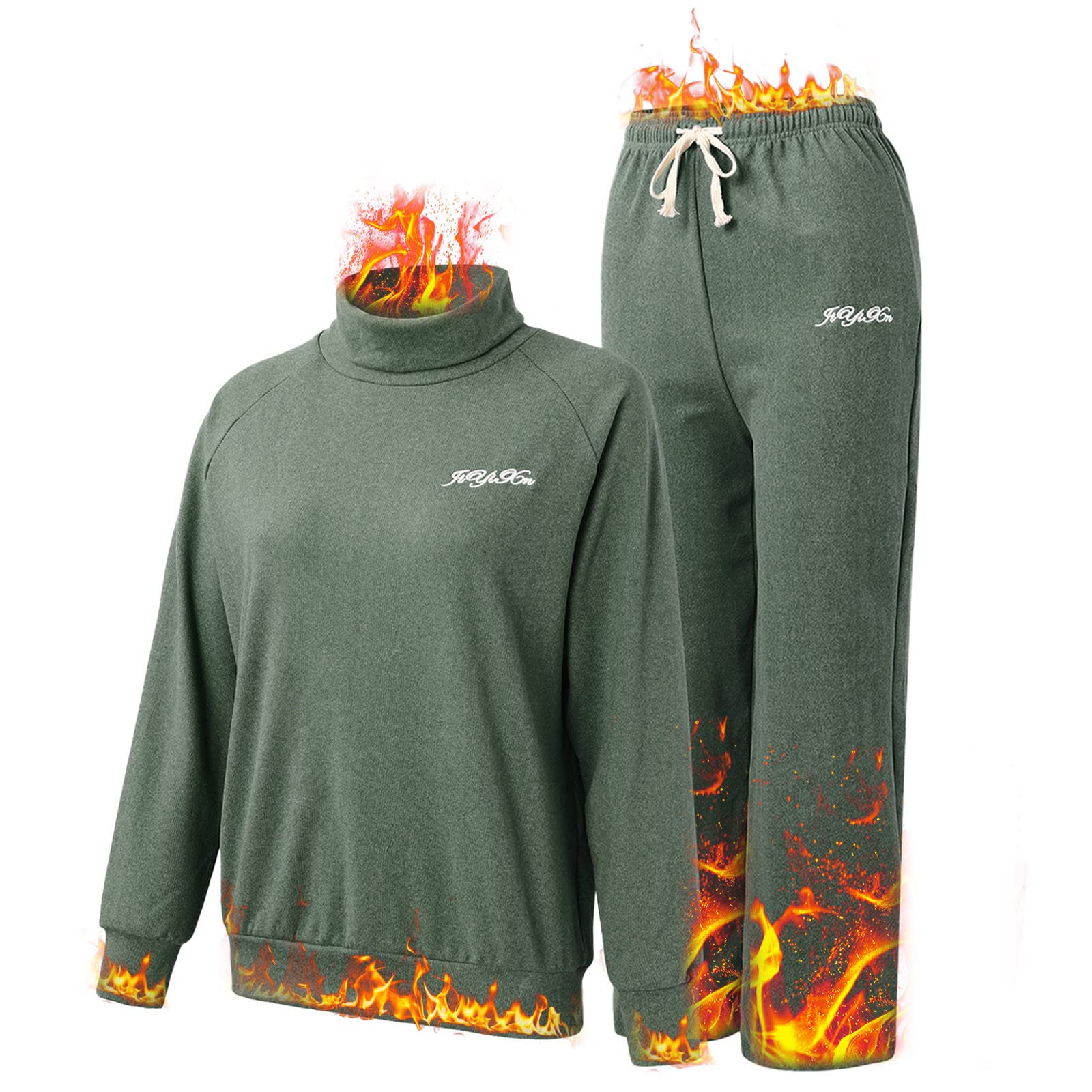 sous-Vêtements Thermiques Femme, Chaud Couleur Unie Haut + Pantalon avec Col Montant Top Long Sleeve Doublés De Polaire Ensemble De 2 Pièces Élastiques Set Hiver Ski Oversize