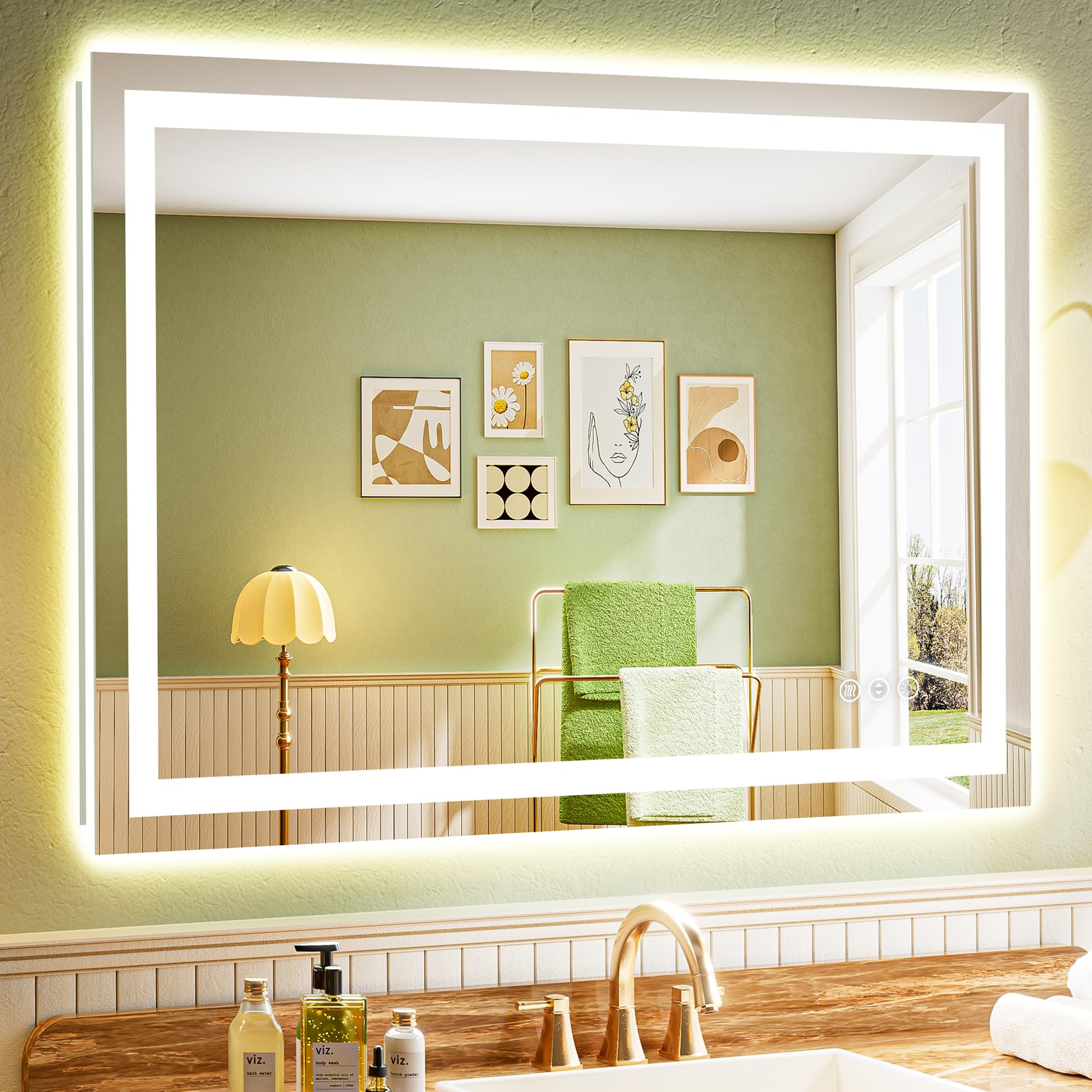 44x30 LED Bathroom Mirror with Lights, Lighted Vanity Mirror