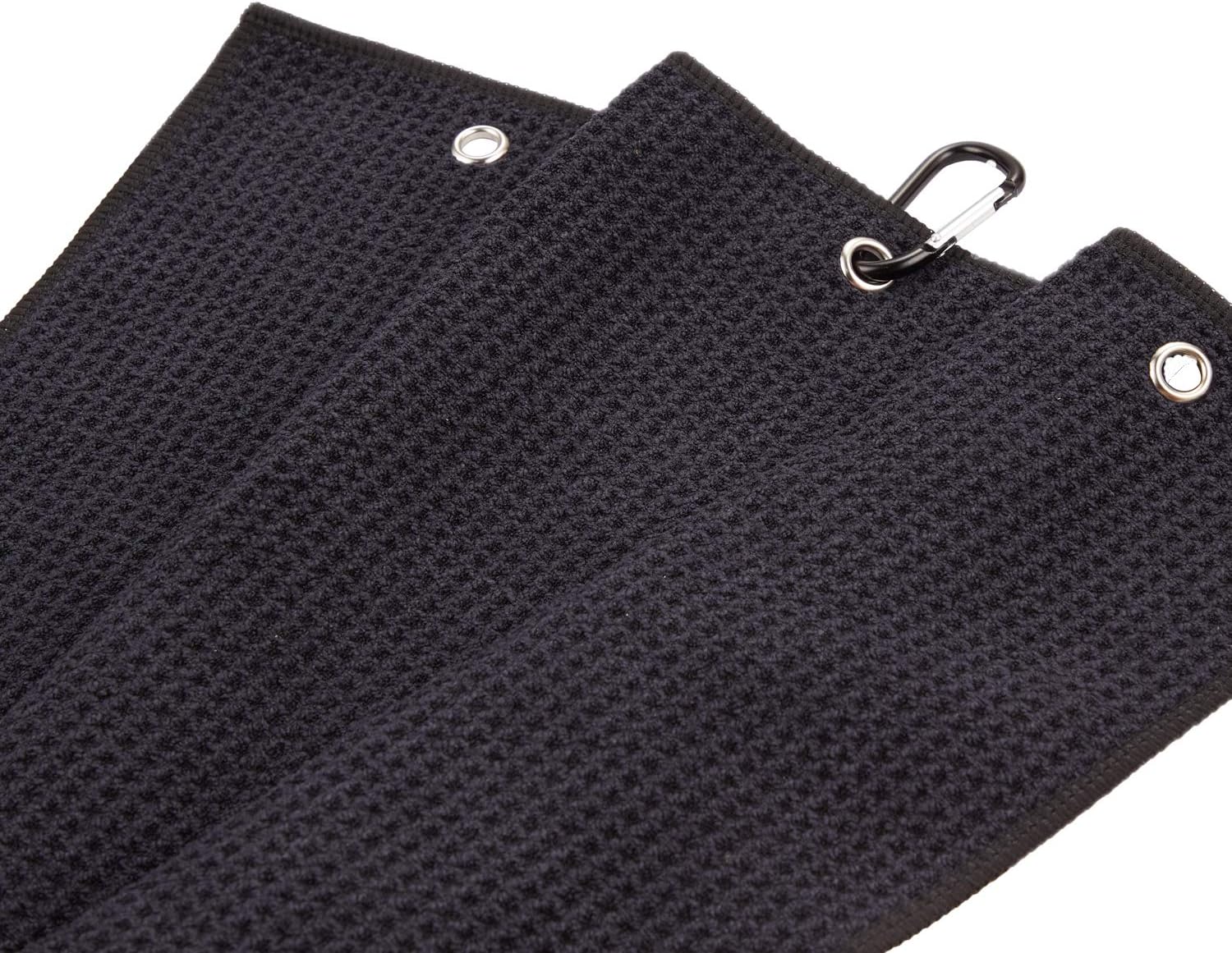 Golf Towel (16" X 21") Microfiber Waffle Pattern with Carabiner Clip,Golf Towels for Golf Bag for Man (2 Pack Black) - Image 3
