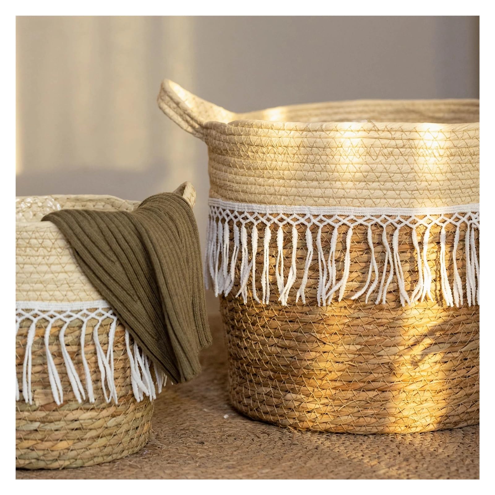 Wiklinowy kosz piknikowy, Handmade Straw Rattan Vase Basket For Flower Plant Indoor Outdoor Decoration(XL)