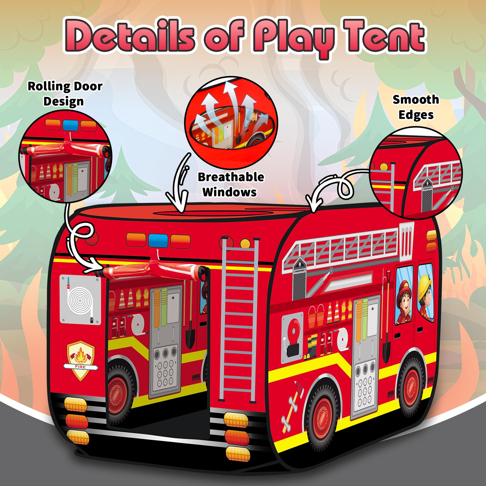 deAO Tente de Jeu pour Enfants Tente Jeux Conception Pop-Up Assemblage Rapide Activités Récréatives Intérieures et Extérieures Aire de Loisirs (Pompiers)