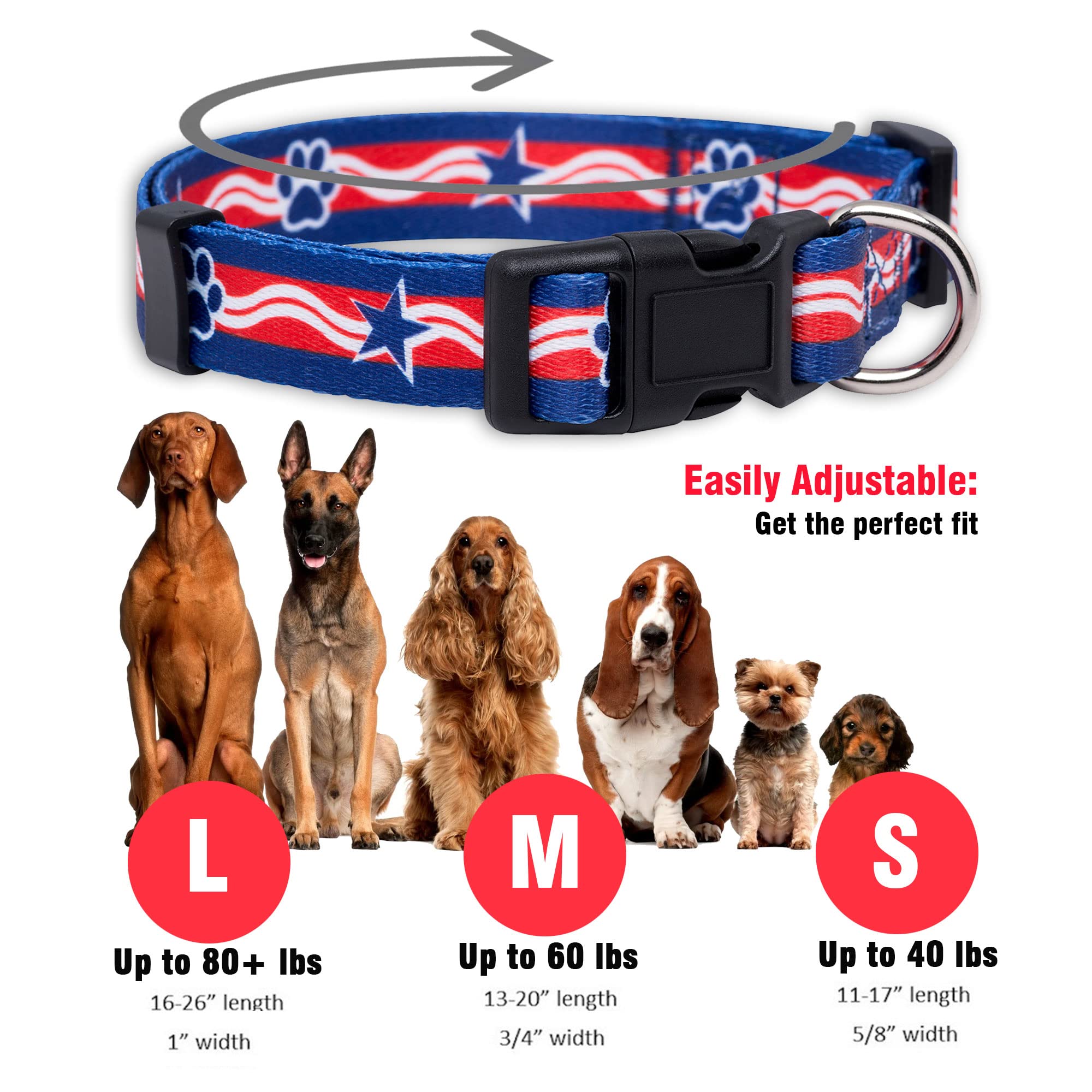 3x Hundehalsbänder Mit US-Flagge – Verstellbar, Weiches Nylon, Größe M