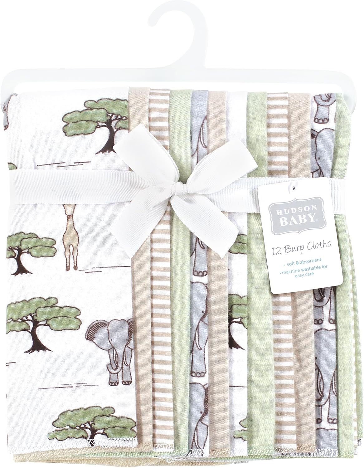 Hudson Baby Cotton Flannel Burp Cloths 12-Pack Bundle, Wild Safari Adventures, One Size