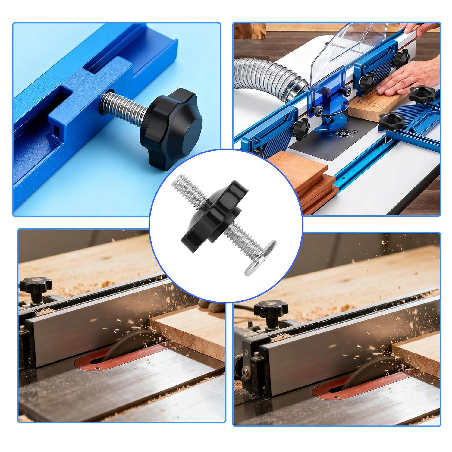 10 Set 1/4-20 T-Track Knob Kit, Include Plastic Star Knobs Carbon Steel 1-1/2" T Slot Bolts and Stainless Steel Washers T-Track Accessories Kit for Woodworking Jigs and Fixtures