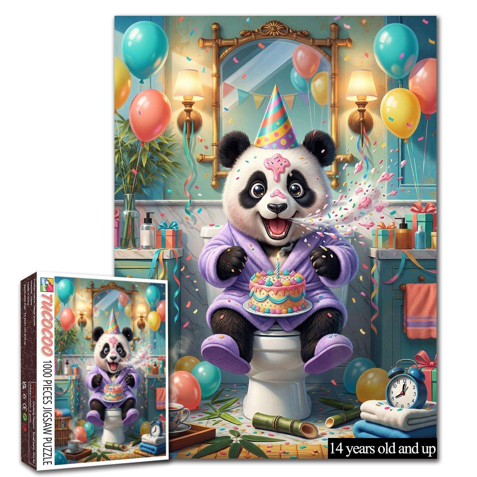 Funny Panda Birthday Party Puzzle for Adult Cute Animal Puzzle 1000 Pieces