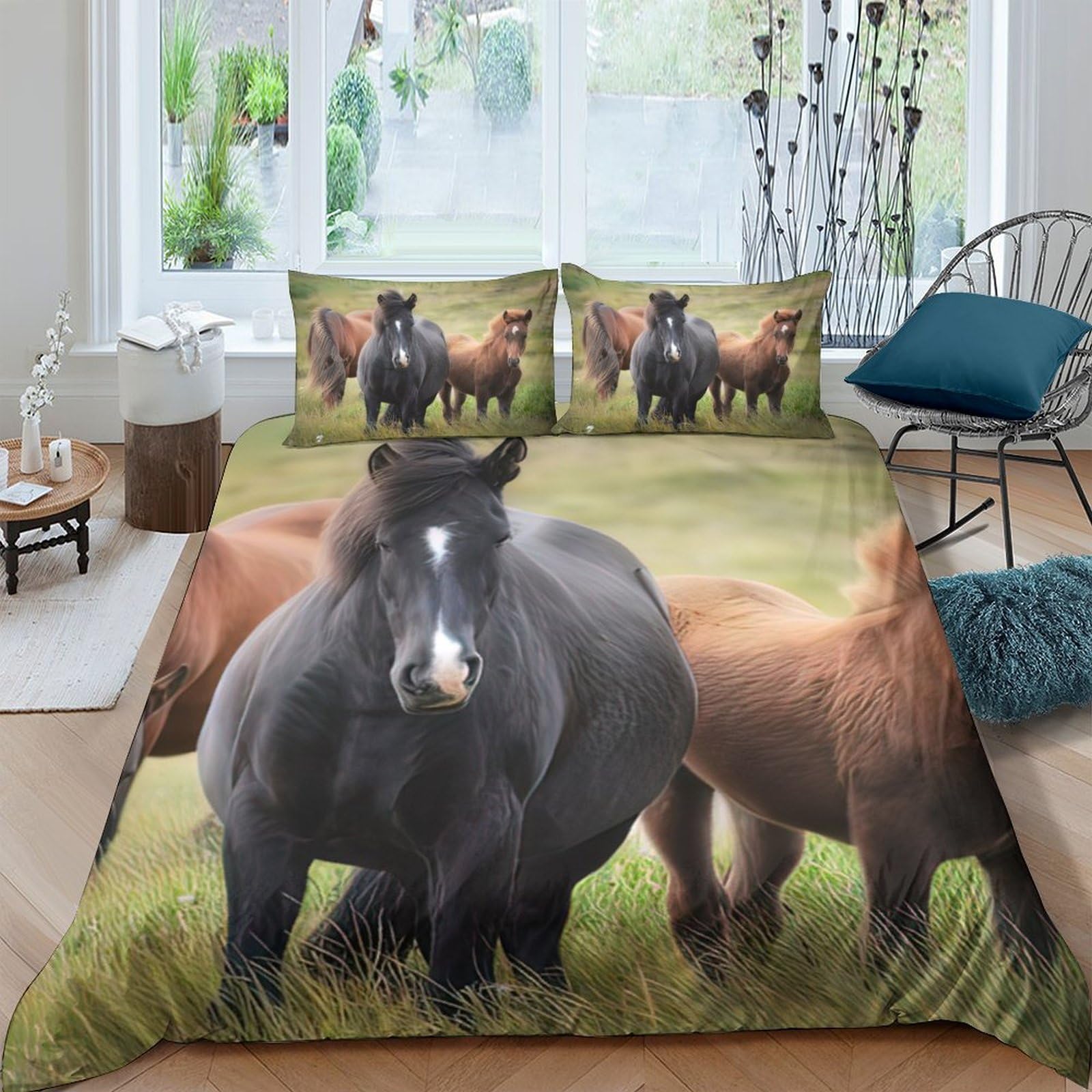 Ctjqhvkz Style-2 3D Printed Wild Horse Fitted Sheet Microfiber Soft Anti-Slip Bedroom Decor Pasture Bed Cover For Home Dorm Single（135X200cm）