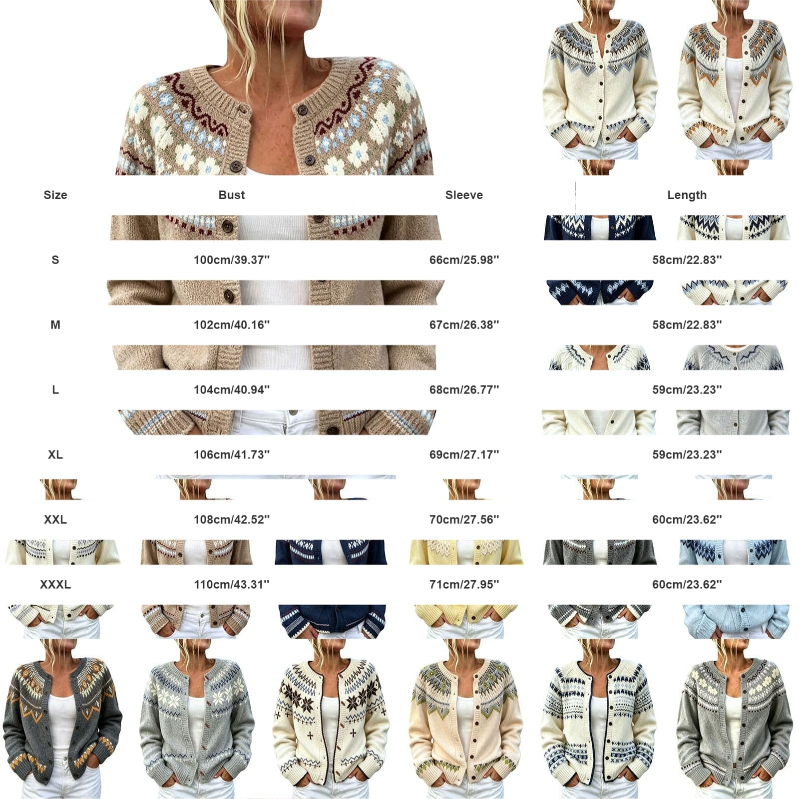 Cardigan da donna UK retrò stampa etnica maglione button down maglioni