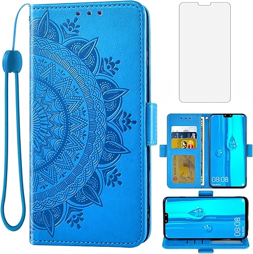 Asuwish Compatible con Huawei Y9 2019Enjoy 9 Plus - Funda tipo cartera y protector de pantalla de vidrio templado, tarjetero con tapa, accesorios