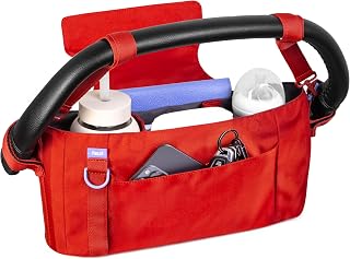 Ubbi Fleuri Anywhere Stroller Organizer, Features Front Zippered Pocket, 2 Cup Holders, Mesh Bag, Fits Most Strollers, Wild Poppy