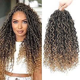 Col Bling 14 Inch 8 Packs Goddess Locs Crochet Hair Ombre Faux Locs Crochet Hair for Women Pre Looped Boho River Locs Hair with Curly Ends Synthetic (T27)