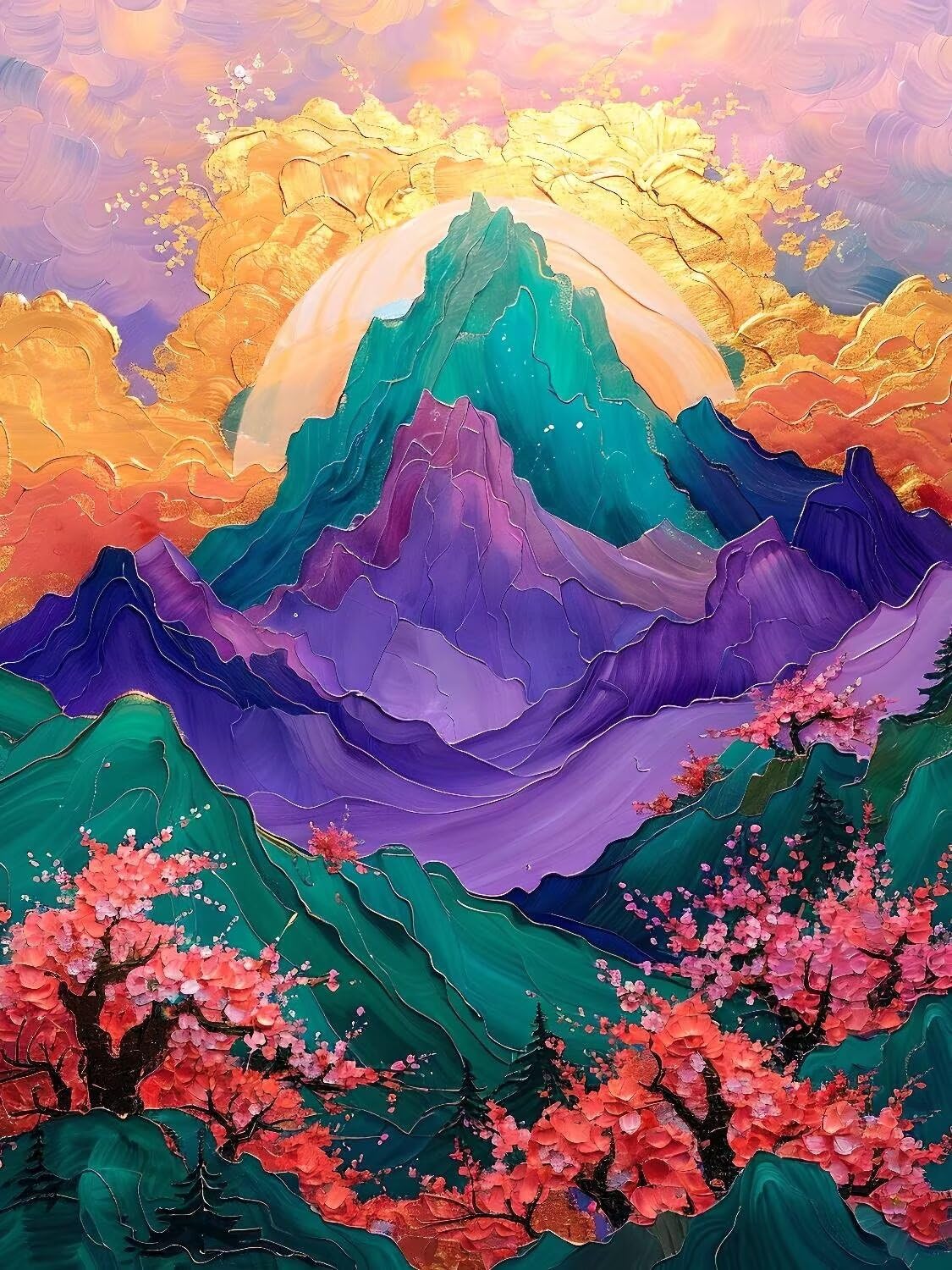 Pintura Diamante Color de la montaña Diamond Painting Adultos, Cuadros de Diamantes Niños, DIY en Punto de Cruz Diamante Manualidades Kit, para Regalos Decoración de La Pared Del Hogar 90x120cm t-3794