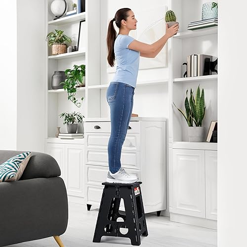 Miniatura 118 de Taburete plegable resistente de alta calidad de 13 pulgadas de altura para adultos, taburete de cocina, jardín, baño, color blanco Blanco,Bicolor