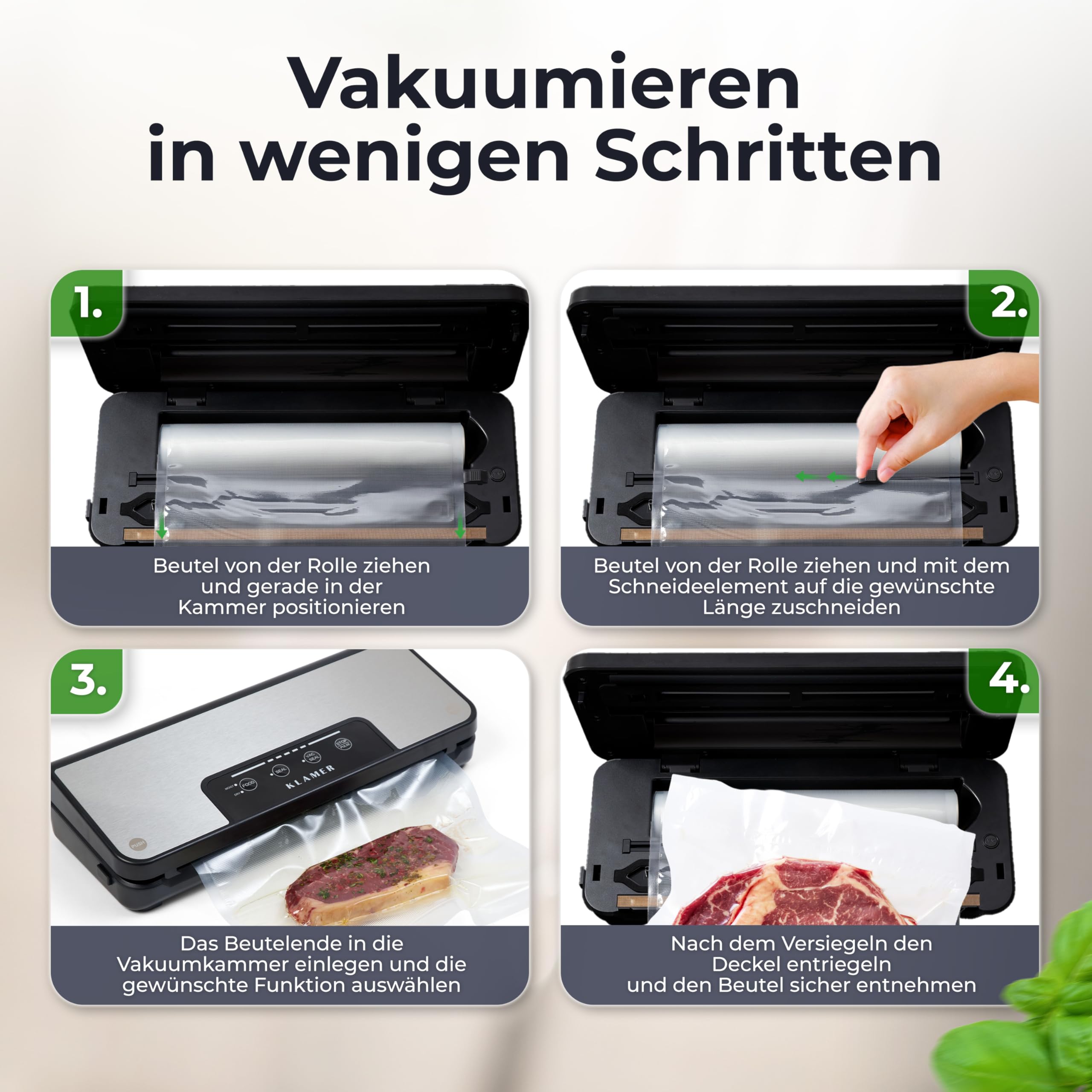 KLAMER Vakuumierer Pro 80 Vakuumiergerät für trockene & feuchte Lebensmittel Sous Vide inkl. Beutel und Schlauch